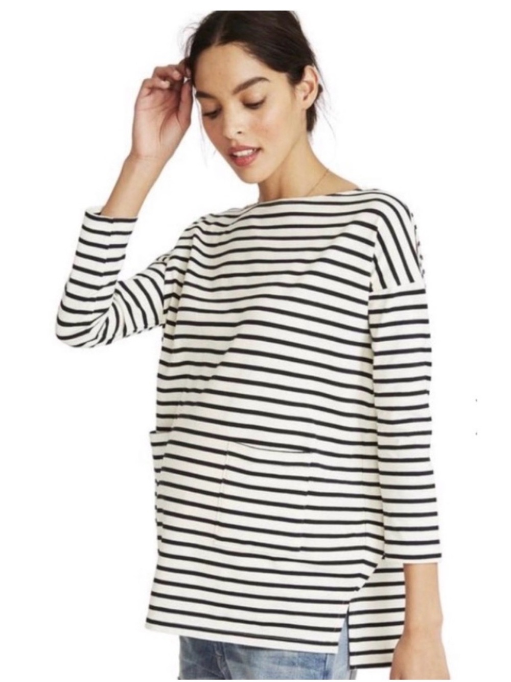 Hatch Black & Ivory Striped Bateau Top Size 1 🤍🖤✨